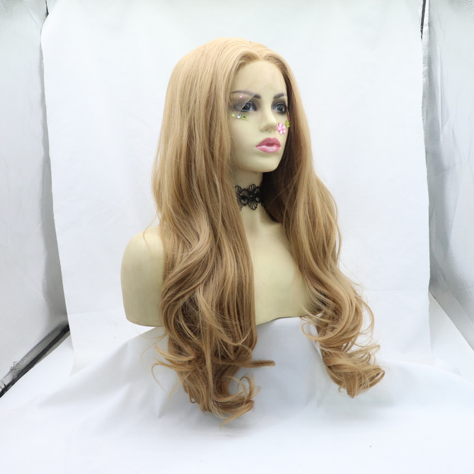 BERRY - Lace Front Strawberry Blonde Light Blonde Long Waves - by Queenie Wigs