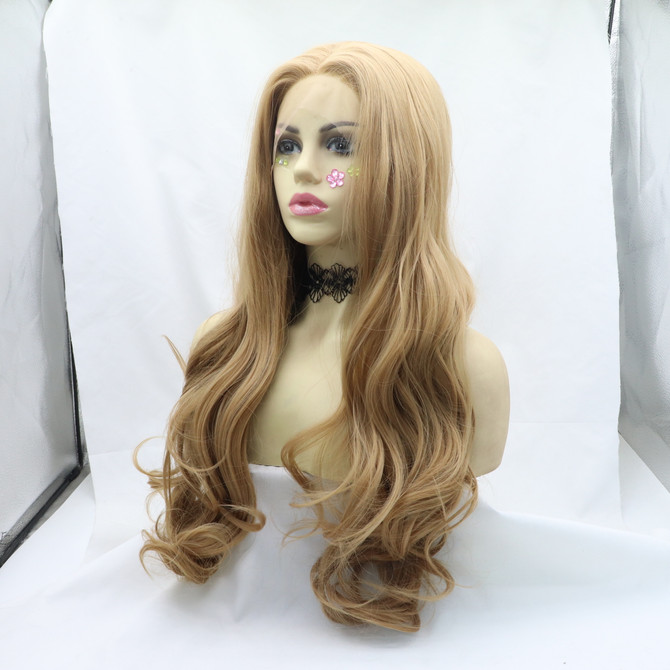 BERRY - Lace Front Strawberry Blonde Light Blonde Long Waves - by Queenie Wigs