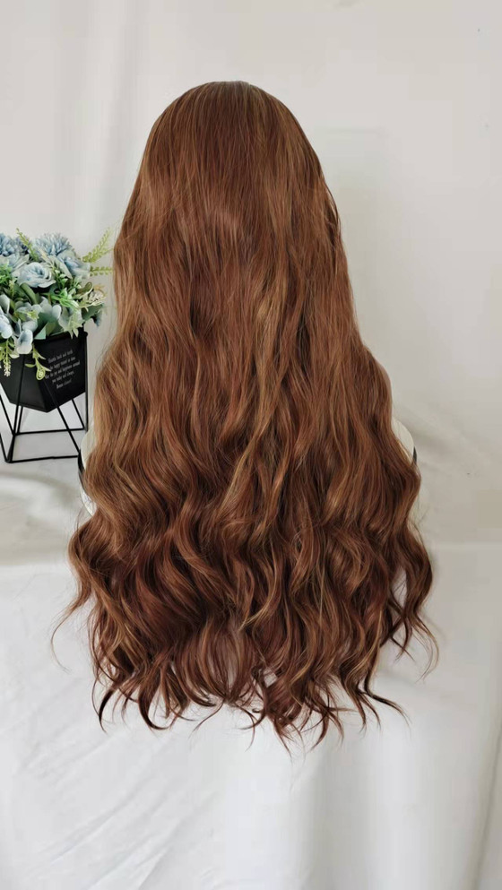 LAYLA - Lacefront Strawberry Blonde Auburn Long Waves with Blonde Highlights - by Queenie Wigs