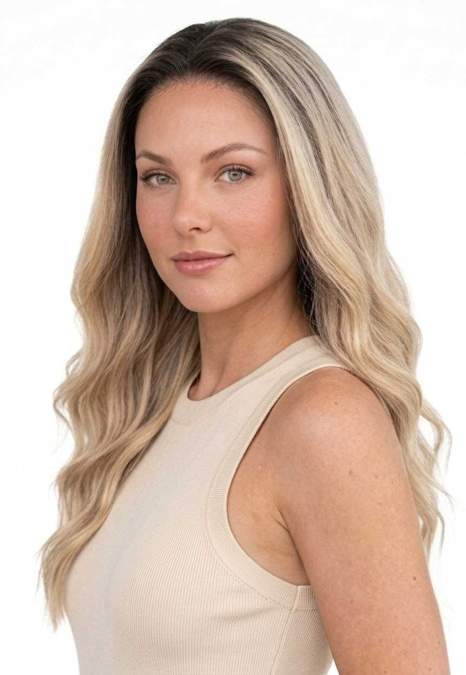 BELLE - Lacefront Ombre Mid Blonde Waves with Dark Roots - by Queenie Wigs