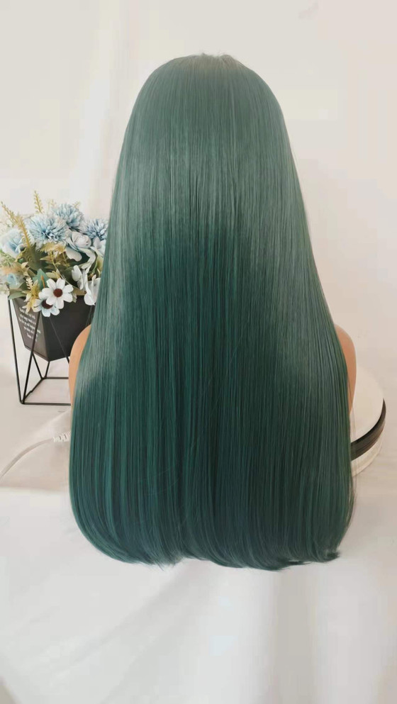 ERICA - Lacefront Light Emerald Green Long Straight Wig - by Queenie Wigs