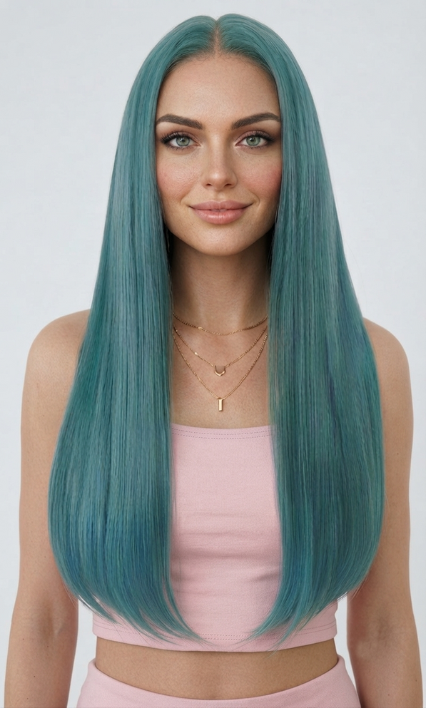ERICA - Lacefront Light Emerald Green Long Straight Wig - by Queenie Wigs