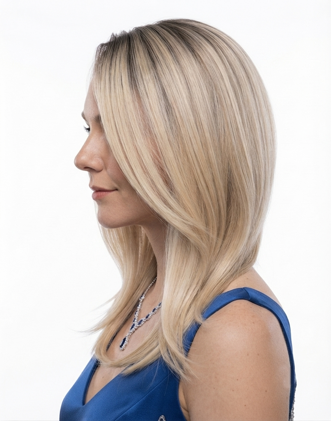 IVY - Lacefront Mid Length Ombre Creamy Light Blonde with Dark Roots - by Queenie Wigs