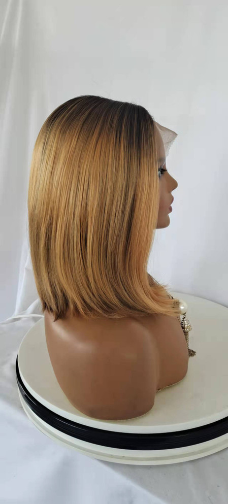 MILLIE - Lacefront Ombre Strawberry Blonde Straight Bob with Dark Roots - by Queenie Wigs