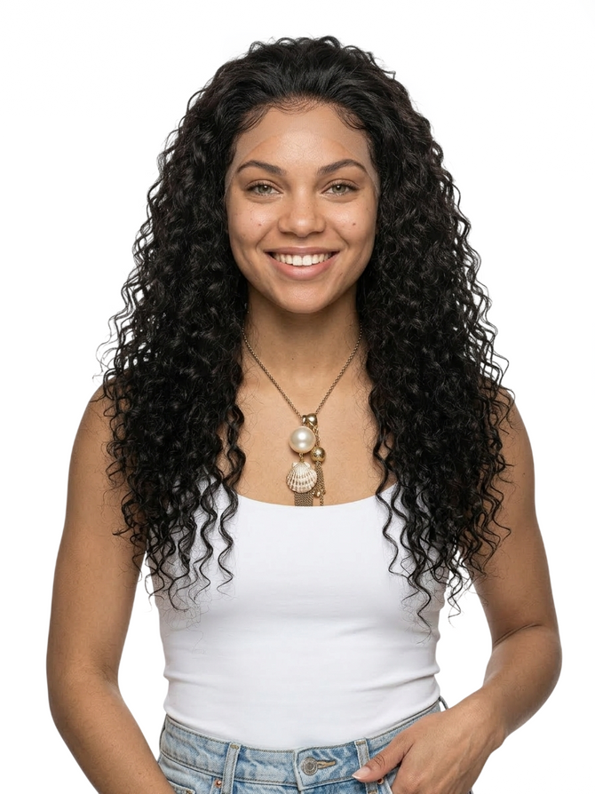JASMINE - Lacefront Soft Black Long Tight Spiral Curls - by Queenie Wigs