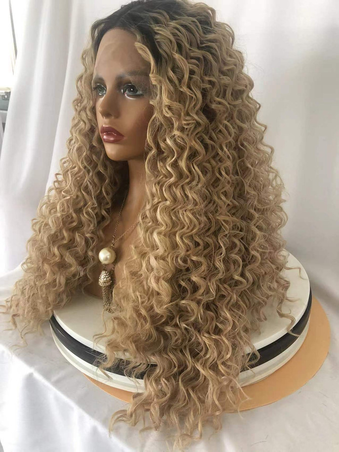 FELICITY - Lacefront Ombre Warm Blonde Tight Spiral Curl - by Queenie Wigs