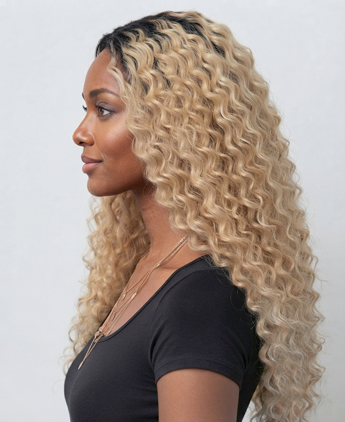 FELICITY - Lacefront Ombre Warm Blonde Tight Spiral Curl - by Queenie Wigs