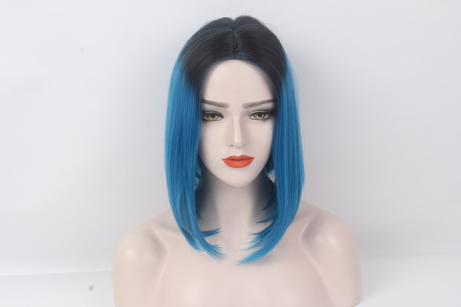 ZOE - Heat Resistant Bright Blue Dark Roots Ombre Straight Bob - by Allaura