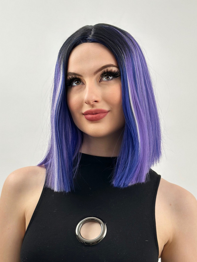 LULU - Heat Resistant Ombre Purple Blue Blend with Highlights Straight Bob - by Allaura