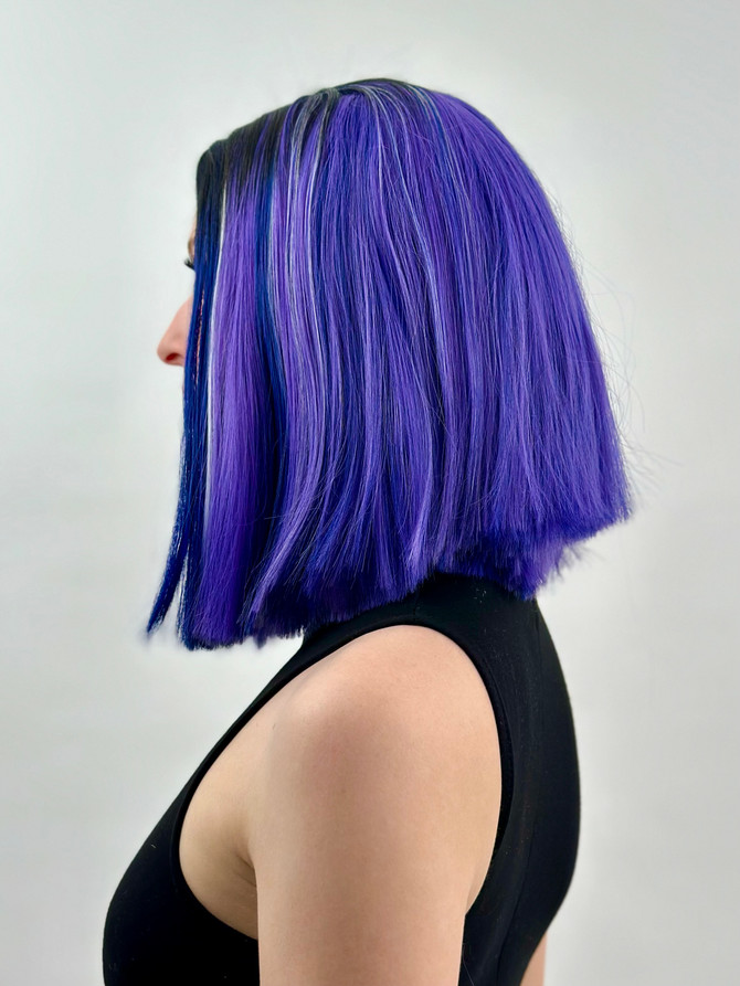 LULU - Heat Resistant Ombre Purple Blue Blend with Highlights Straight Bob - by Allaura