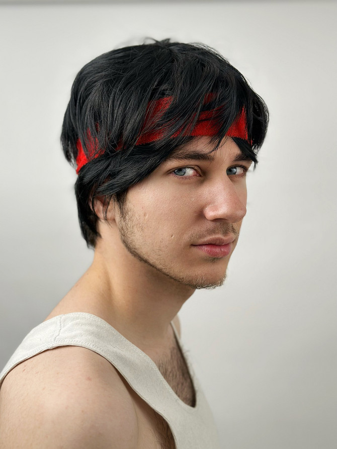 The Boxer Rocky Balboa Black Short Wig with Red Headband by Allaura