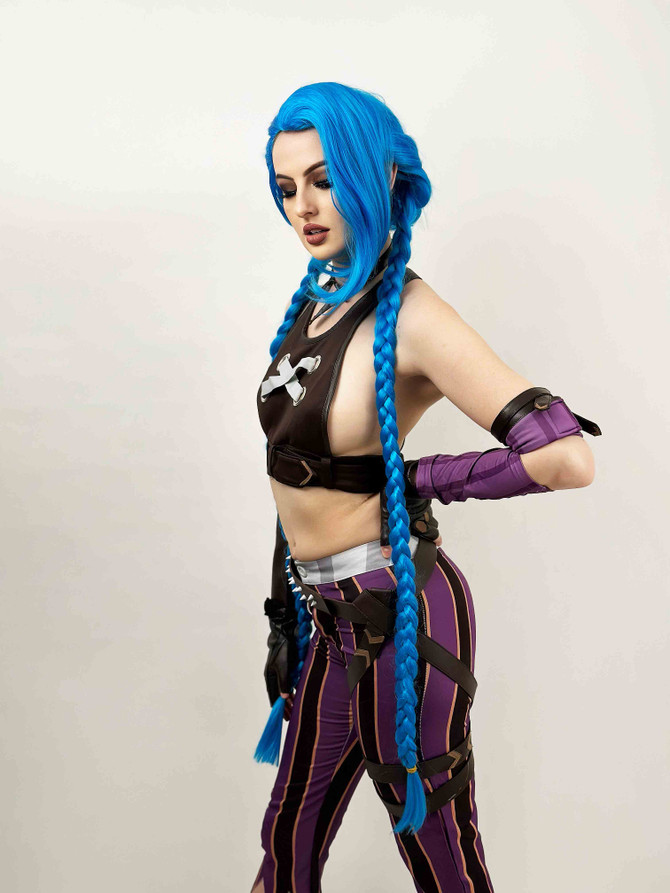 Jinx from League of the Legends Cosplay wig with Plaits by Allaura