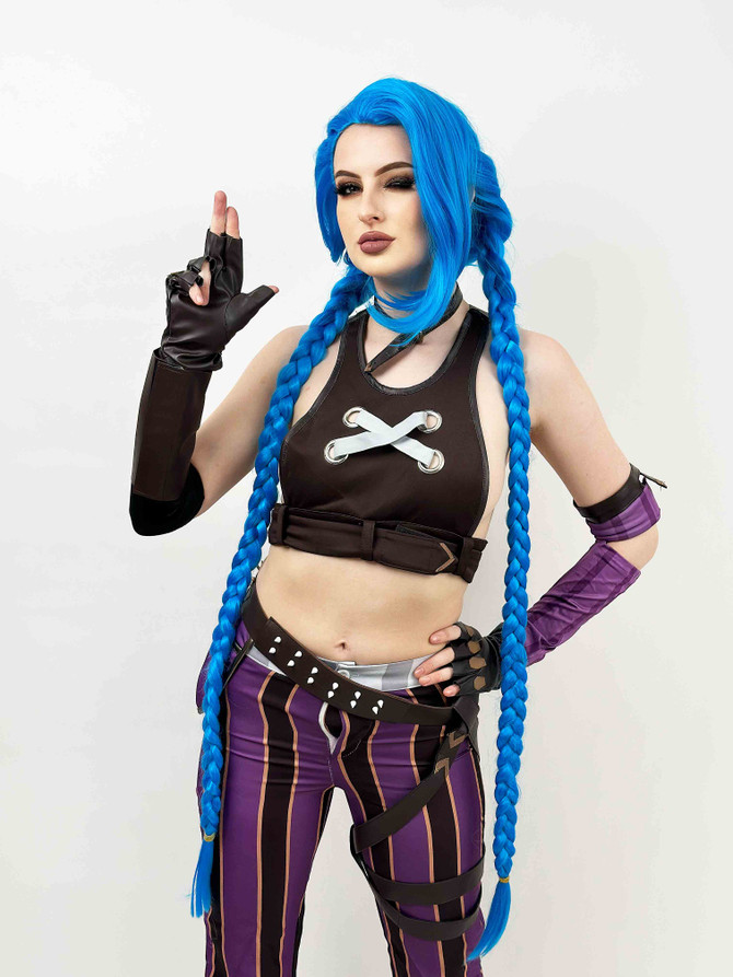 Jinx from League of the Legends Cosplay wig with Plaits by Allaura