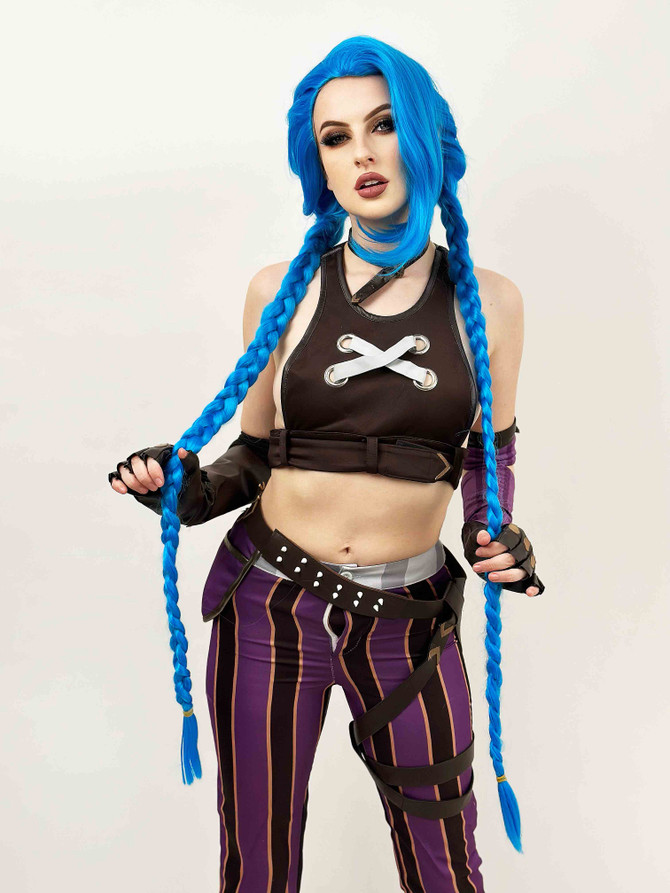 Jinx from League of the Legends Cosplay wig with Plaits by Allaura