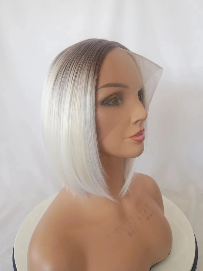 KYLEE - Lacefront Ombre Platinum Blonde Straight Bob - by Queenie Wigs