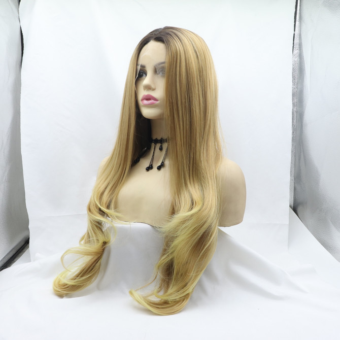 MAEVE - Lace Front Blonde Blend Ombre Layered Long Wig - by Queenie Wigs