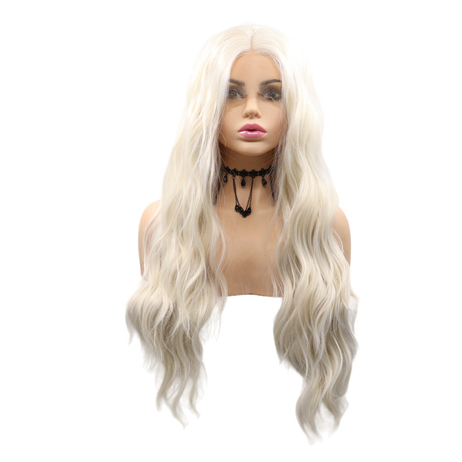 ALICE - Lace Front Platinum White Blonde Long Wavy Wig - by Queenie Wigs