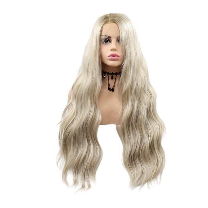 AURORA - Lace Front Ash Blonde Long Wavy Wig - by Queenie Wigs