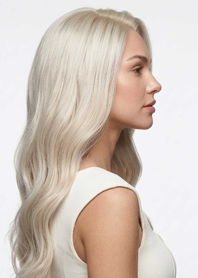 AURORA - Lace Front Ash Blonde Long Wavy Wig - by Queenie Wigs