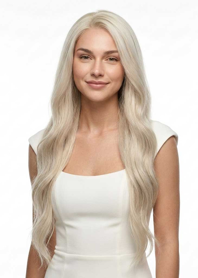 AURORA - Lace Front Ash Blonde Long Wavy Wig - by Queenie Wigs