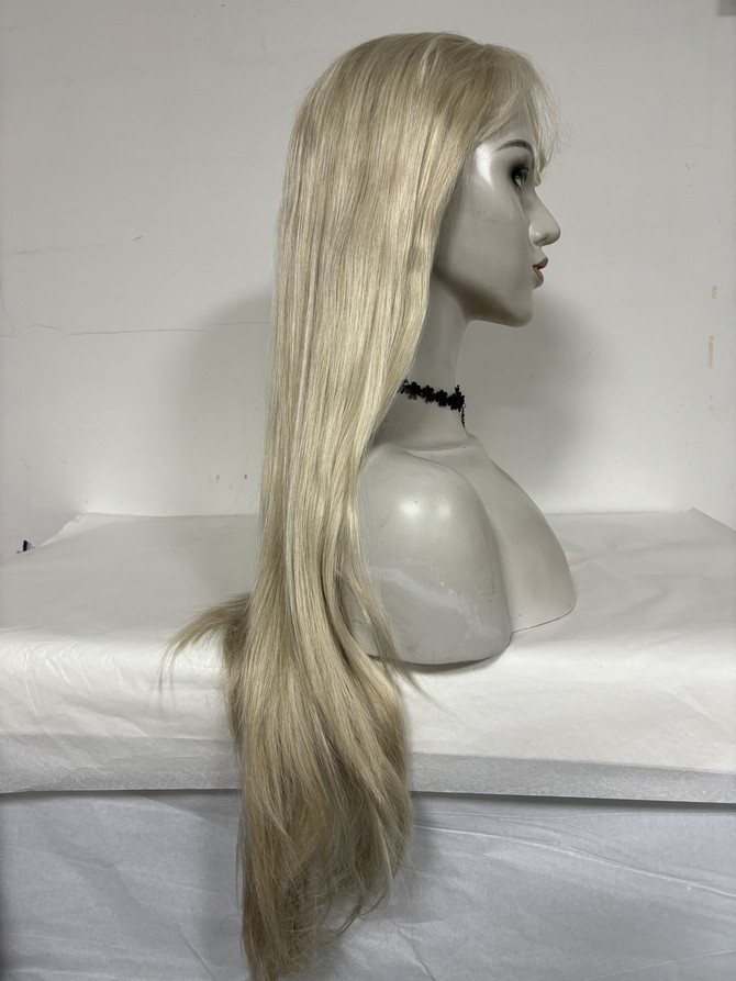 EVEREST - Lace Front Ice Ash Blonde Long Straight Wig with Fringe - by Queenie Wigs