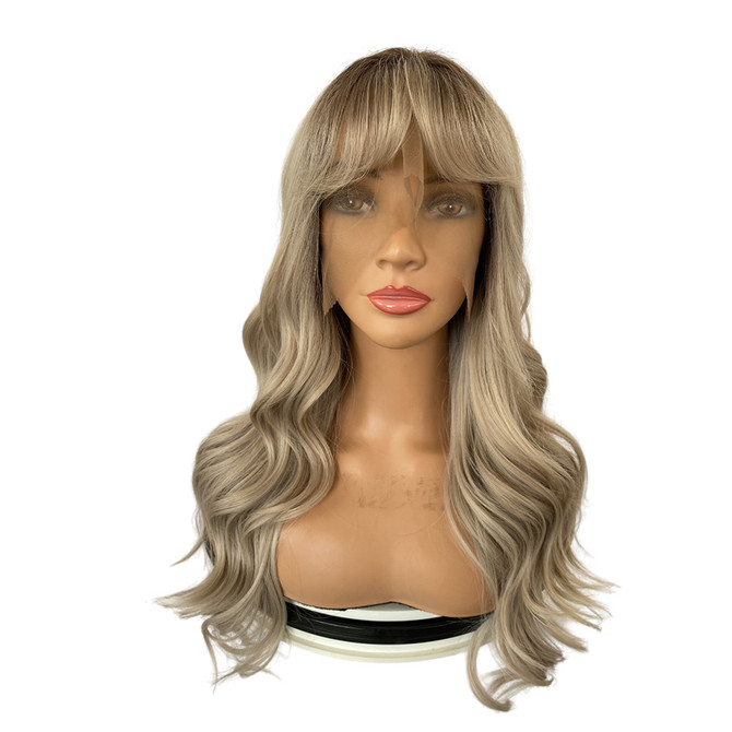 ALLEGRA - Lace Front Ombre Ash Blonde Curls with Fringe - by Queenie Wigs