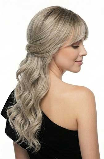 ALLEGRA - Lace Front Ombre Ash Blonde Curls with Fringe - by Queenie Wigs