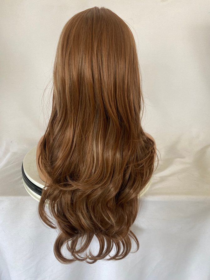 CORA - Lace Front Medium Brown Long Waves with Fringe - by Queenie Wigs