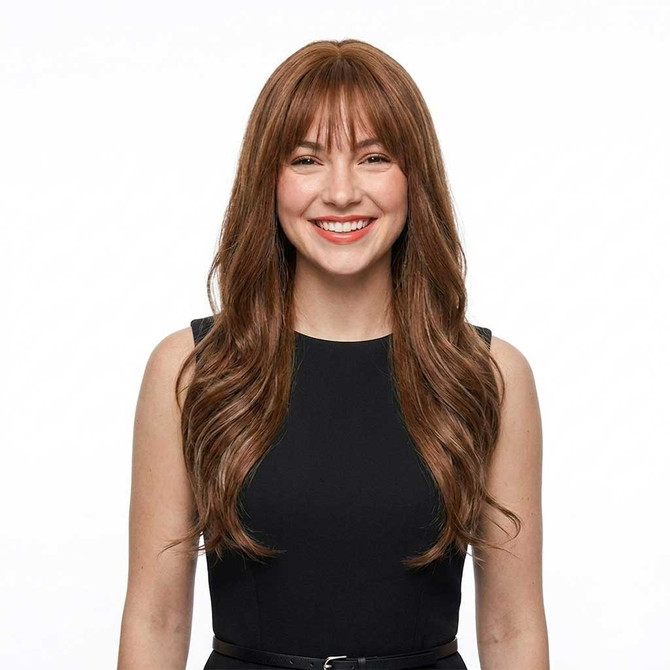 CORA - Lace Front Medium Brown Long Waves with Fringe - by Queenie Wigs