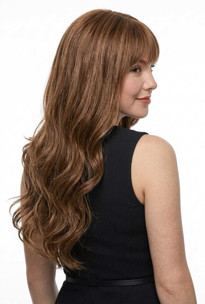 CORA - Lace Front Medium Brown Long Waves with Fringe - by Queenie Wigs