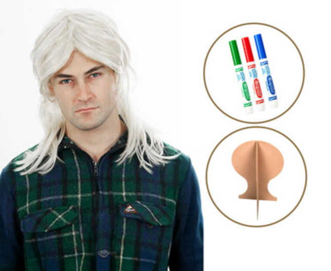 Crayola Colour-Me White Mullet Wig Set - Customisable Washable Wig for Kids, Cosplayers & Creatives - includes Markers & Wig Stand