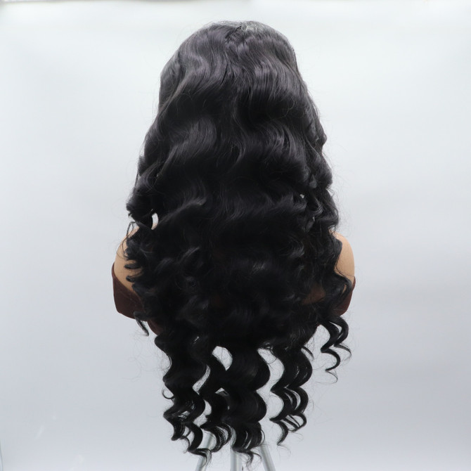 RAIN - Lace Front Long Black Curly Wig - by Queenie Wigs