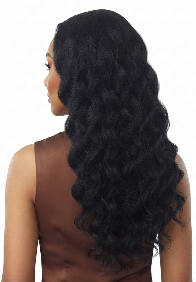 RAIN - Lace Front Long Black Curly Wig - by Queenie Wigs