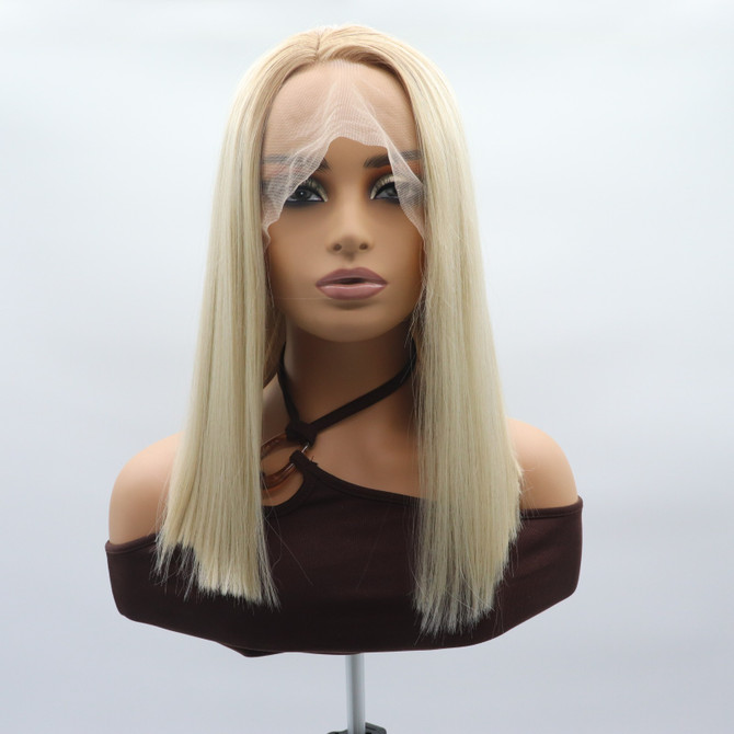 BRIELLE - Lace Front Platinum Blonde Straight Wig - by Queenie Wigs