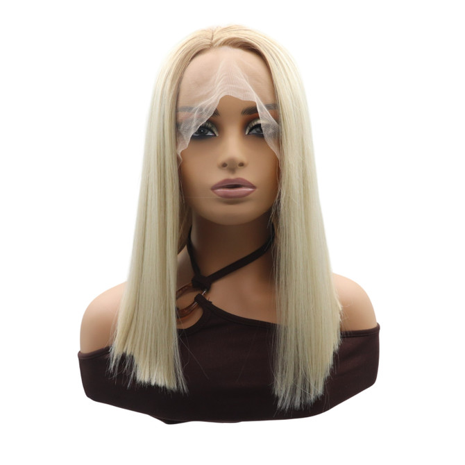 BRIELLE - Lace Front Platinum Blonde Straight Wig - by Queenie Wigs
