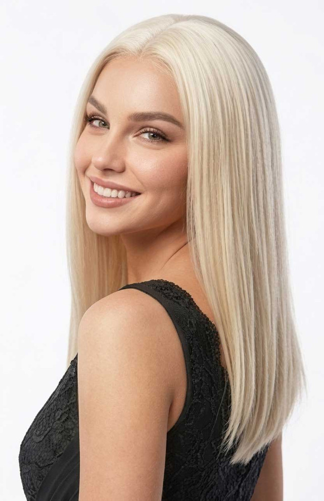 BRIELLE - Lace Front Platinum Blonde Straight Wig - by Queenie Wigs
