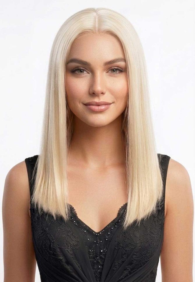 BRIELLE - Lace Front Platinum Blonde Straight Wig - by Queenie Wigs