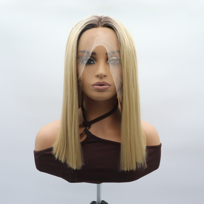 PARIS - Lace Front Light Blonde with Dark Roots Straight Wig - by Queenie Wigs