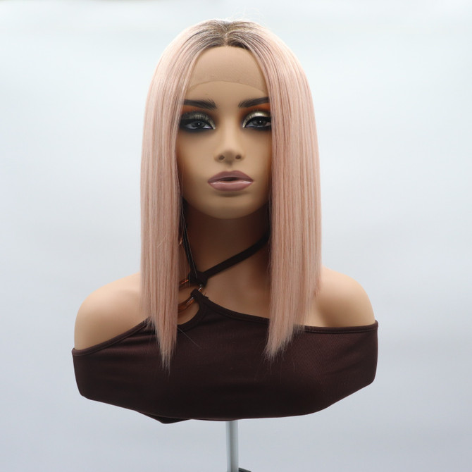 KITTY - Lace Front Dusty Pink with Dark Roots Straight Wig - by Queenie Wigs