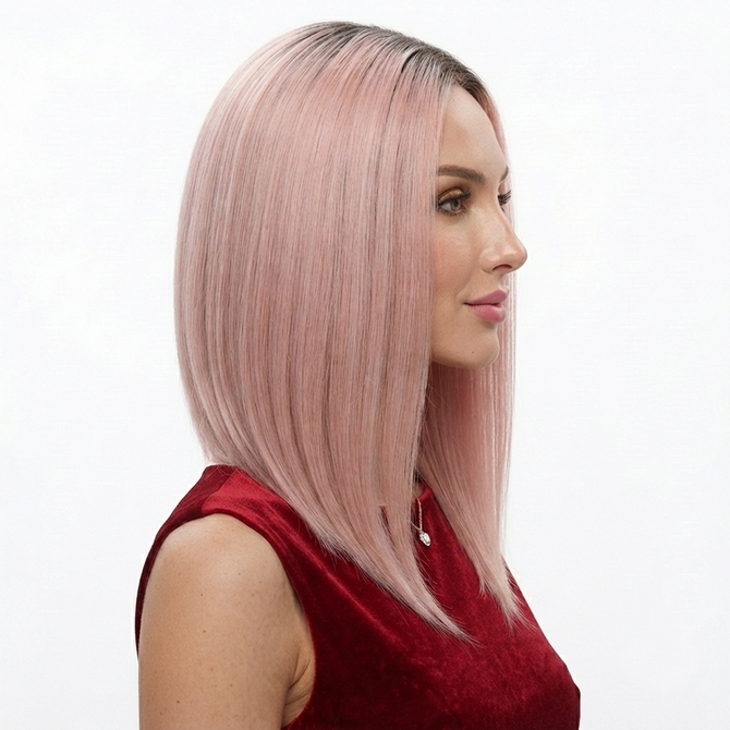 KITTY - Lace Front Dusty Pink with Dark Roots Straight Wig - by Queenie Wigs