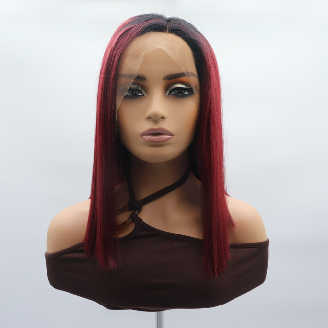 VERITY - Lace Front Burgundy with Dark Roots Straight Wig - by Queenie Wigs