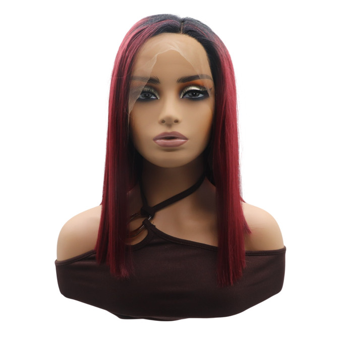 VERITY - Lace Front Burgundy with Dark Roots Straight Wig - by Queenie Wigs