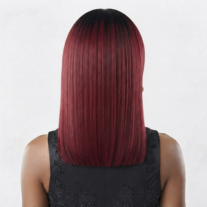 VERITY - Lace Front Burgundy with Dark Roots Straight Wig - by Queenie Wigs