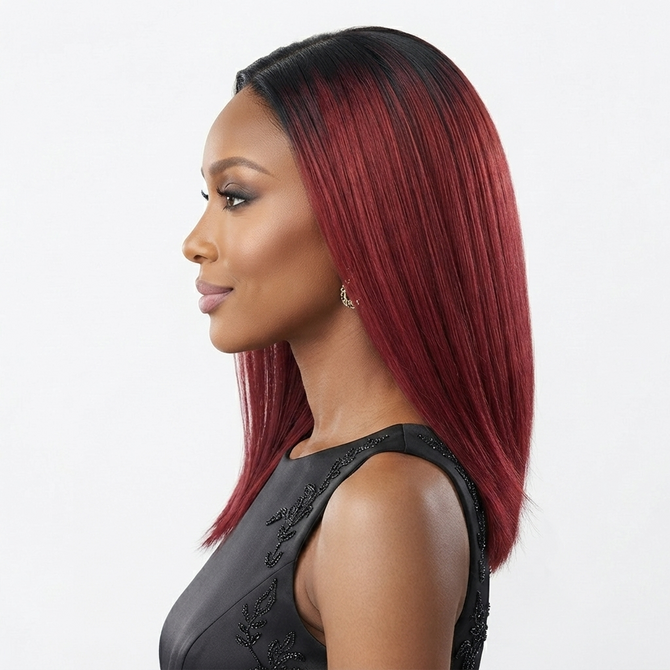 VERITY - Lace Front Burgundy with Dark Roots Straight Wig - by Queenie Wigs