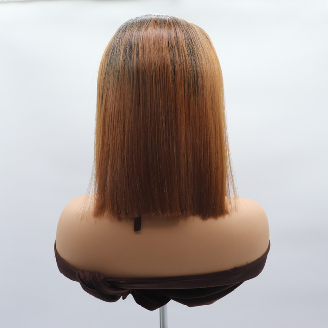 SUNNY - Lace Front Auburn Brown with Dark Roots Straight Wig - by Queenie Wigs