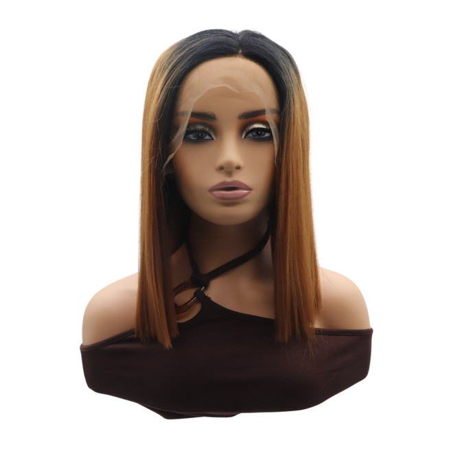 SUNNY - Lace Front Auburn Brown with Dark Roots Straight Wig - by Queenie Wigs