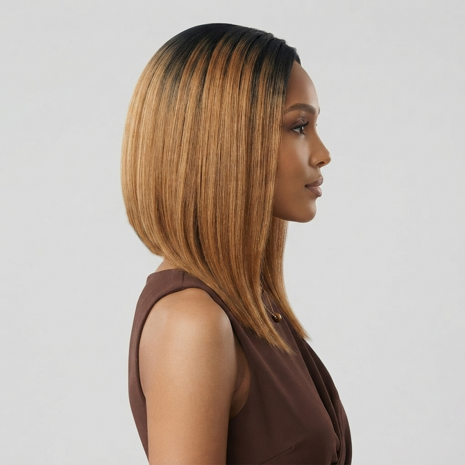 SUNNY - Lace Front Auburn Brown with Dark Roots Straight Wig - by Queenie Wigs