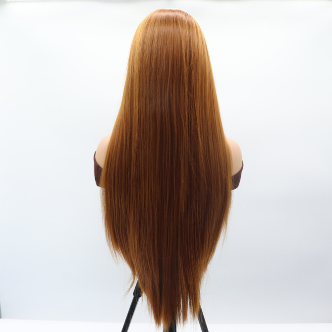 TIFFANY - Lace Front Long Light Auburn Straight Wig - by Queenie Wigs