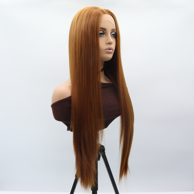 TIFFANY - Lace Front Long Light Auburn Straight Wig - by Queenie Wigs