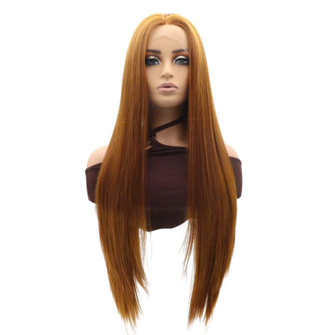 TIFFANY - Lace Front Long Light Auburn Straight Wig - by Queenie Wigs